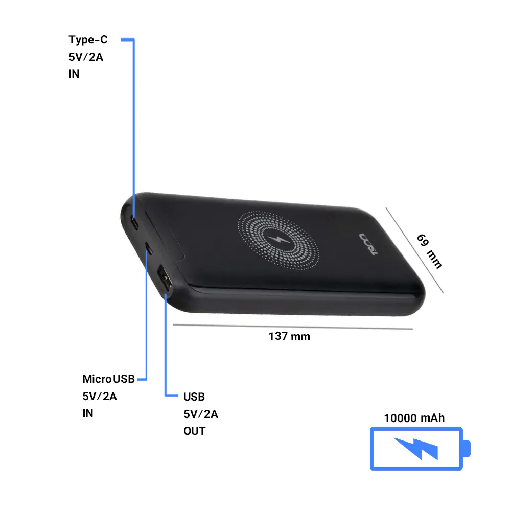TSCO TP 851WL 10000mAh Wireless Power Bank