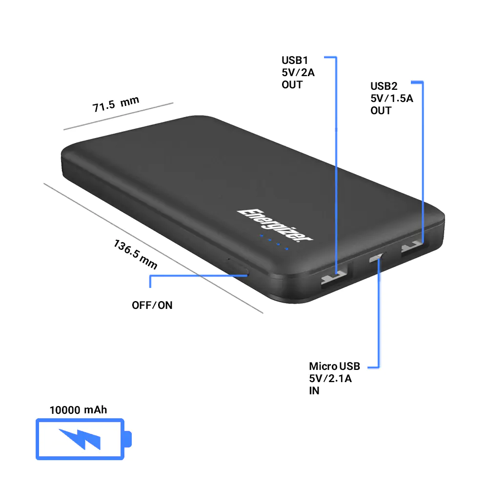 ENERGAZER UE10025CQ 10000mAh Power Bank