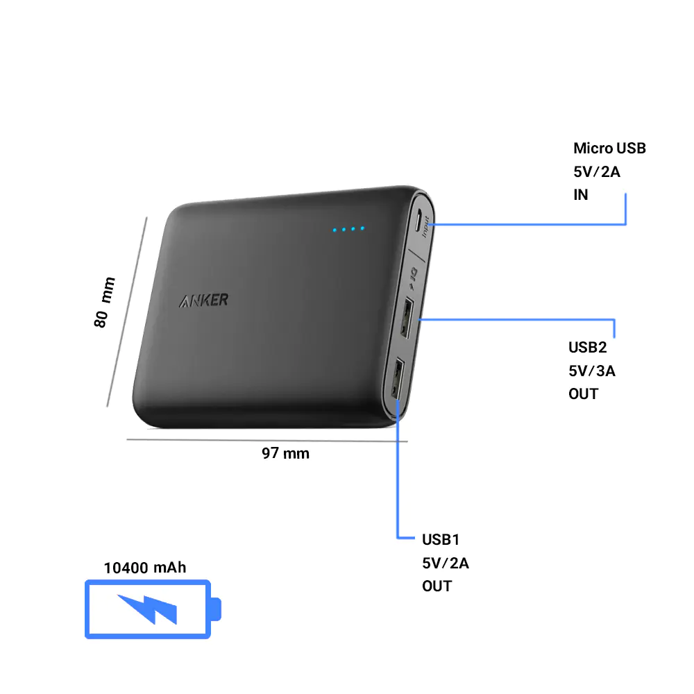 Anker A1214 PowerCore 10400mAh Power Bank With Anker A8111 PowerLine USB To Lightning Cable 90cm