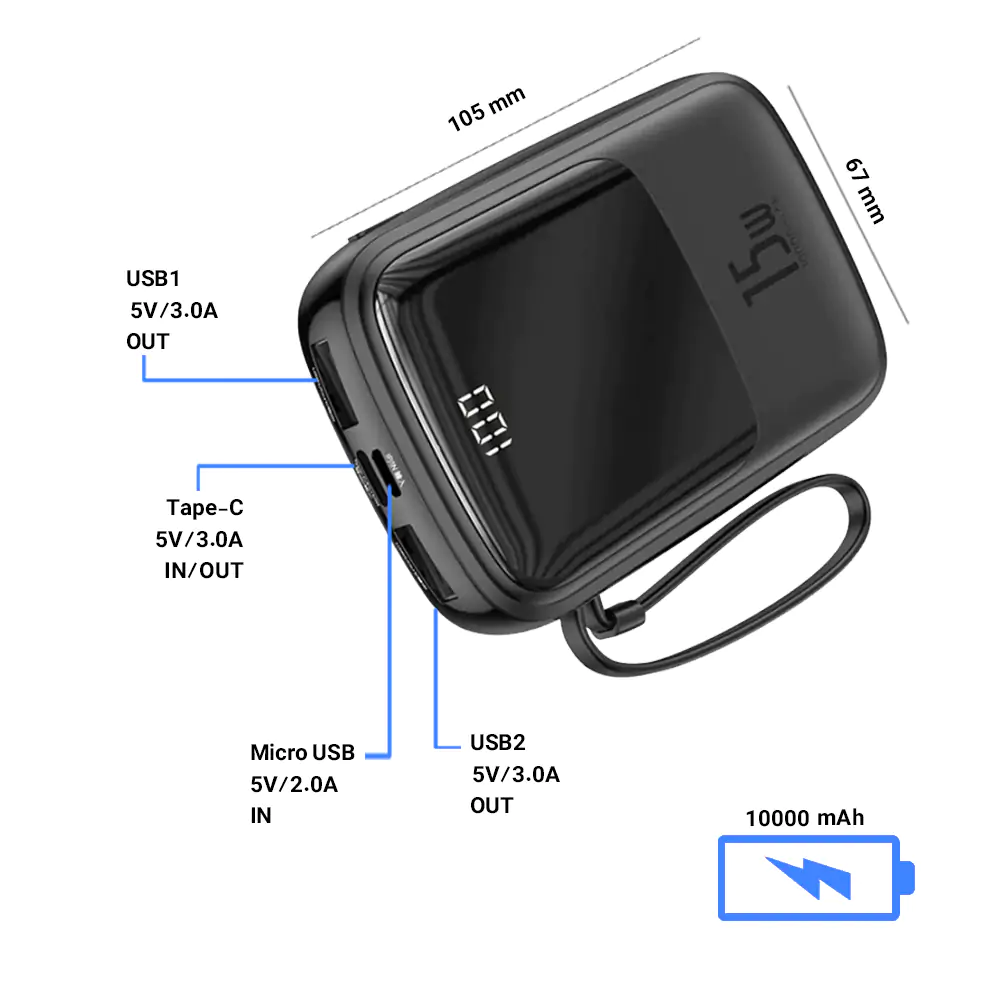 Baseus With Cable Type-C PPQD-A01 10000mAh Power Bank