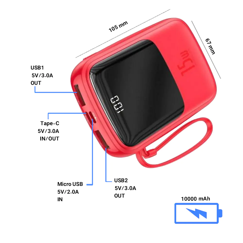Baseus With Cable Lighting PPQD_B01 10000mAh Power Bank