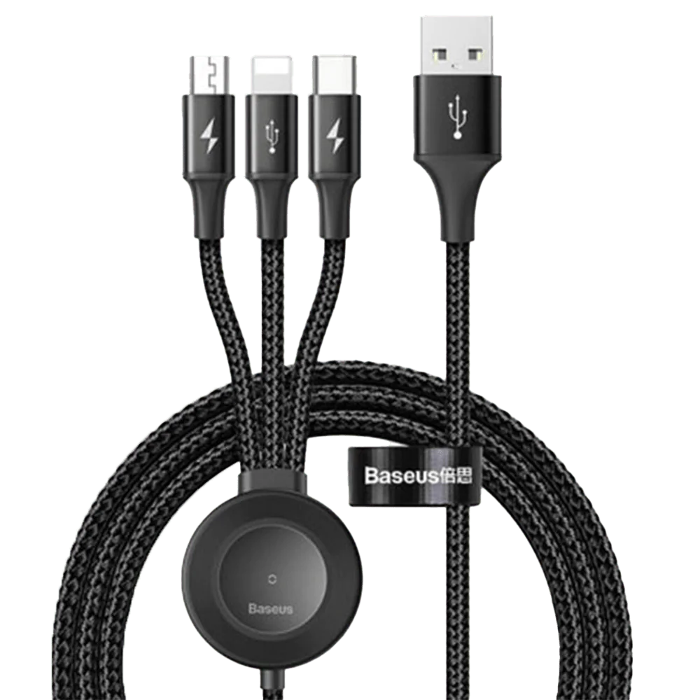 کابل تبدیل USB به USB-C/microUSB/لایتنینگ / وایرلس باسئوس مدل CA1T4-I0G طول 1.2 متر