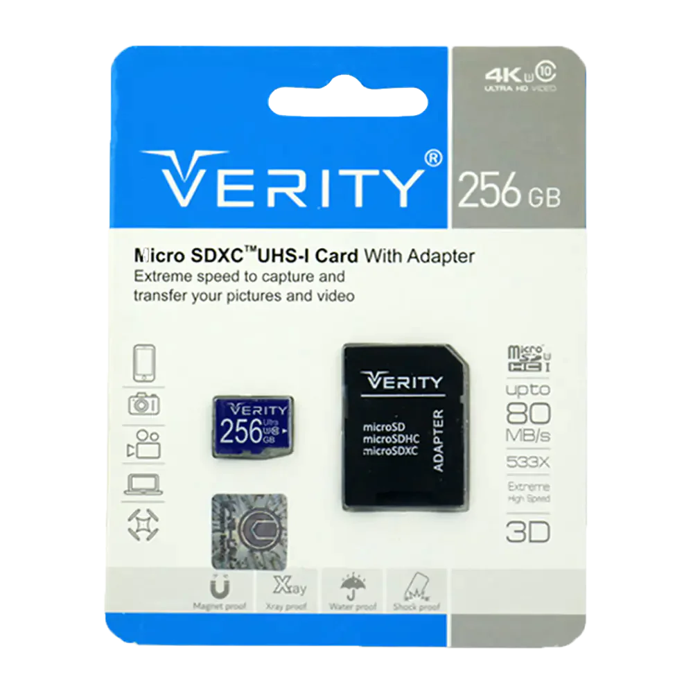 Verity Micro RAM 256 GB Ultra U3 C10 80MB/s + magazine