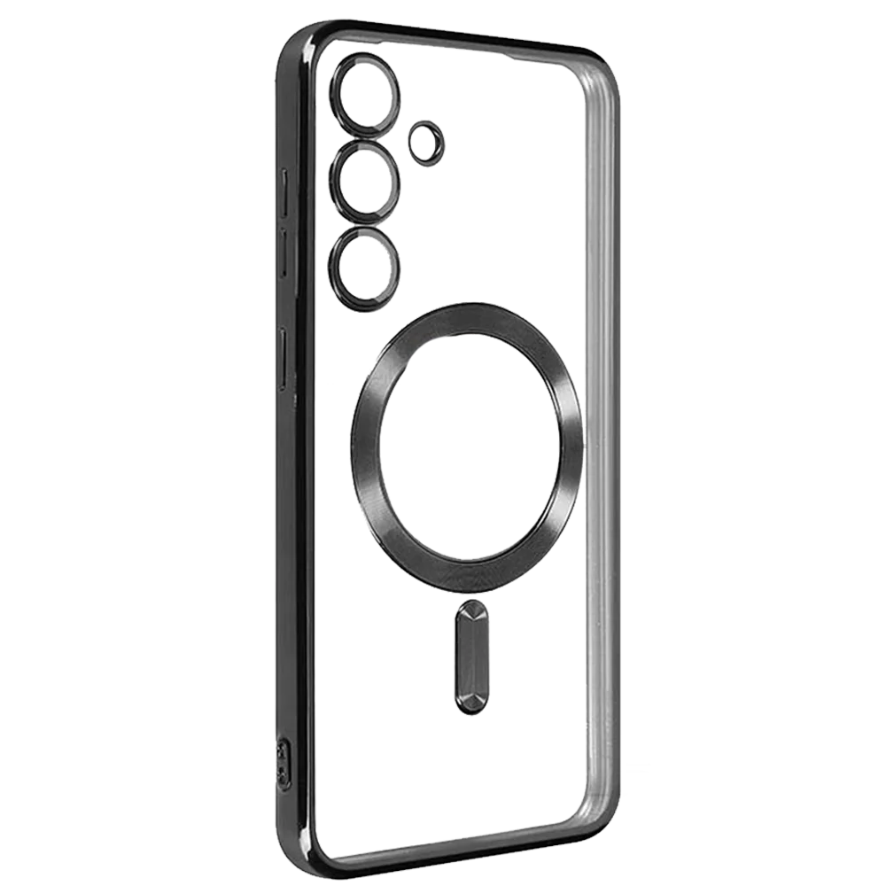 Round colored transparent frame with Mag Safe and Galaxy S23 FE lens protector