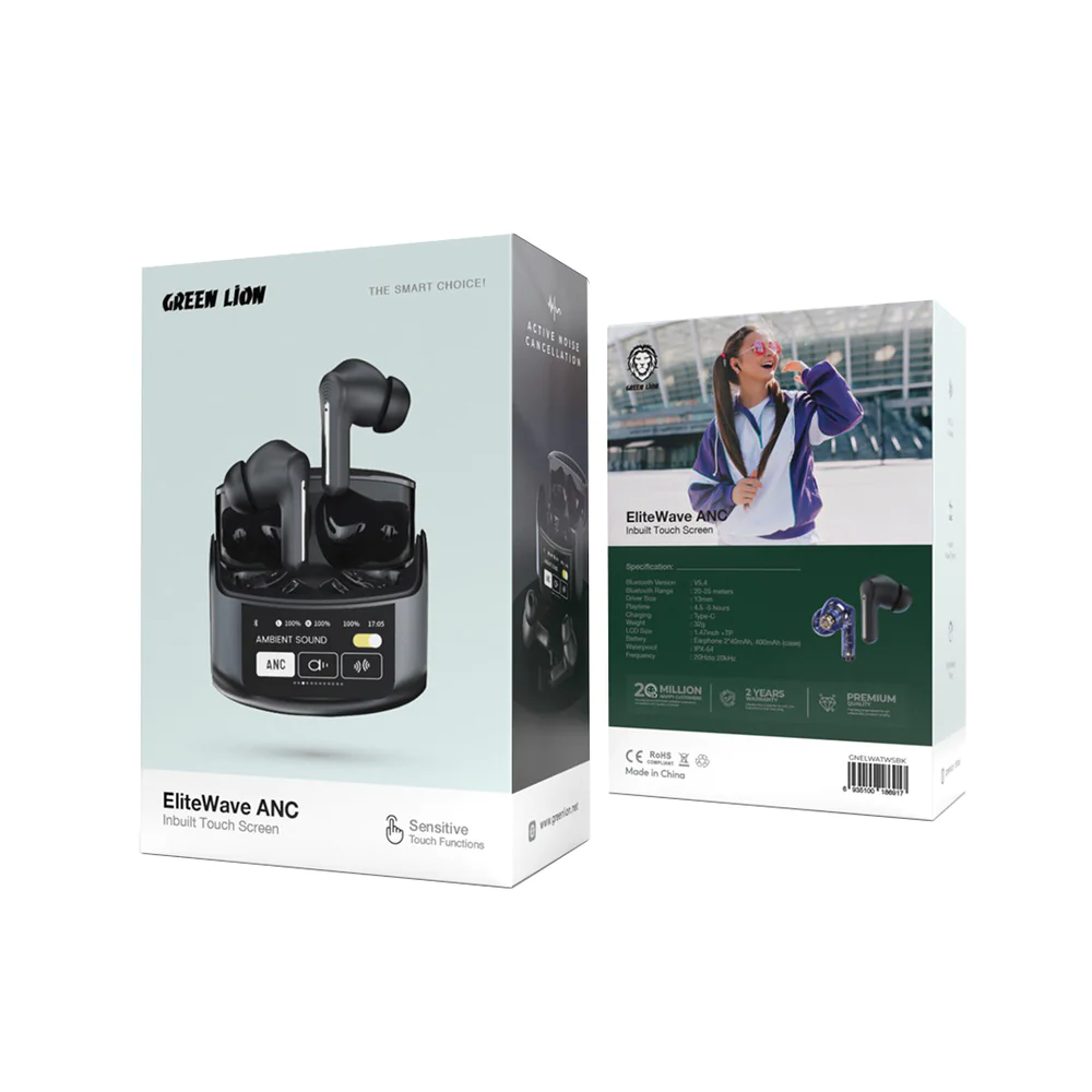 Green Lion Elite Wave ANC LCD Touch Screen Earbuds