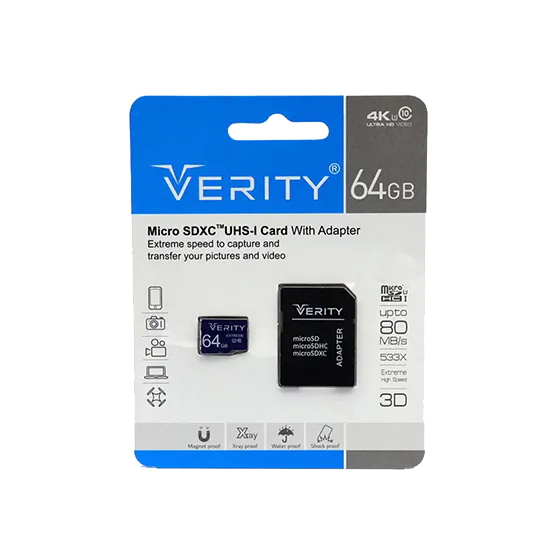 Verity Micro SDXC UHS-I C10 U3 80MBps with adapter