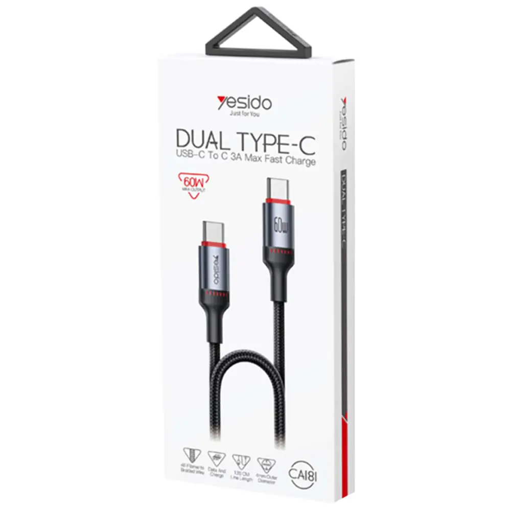 Yesido CA181 Type-C To Type-C PD 3A 60W 1.2m Fast Charging Cable