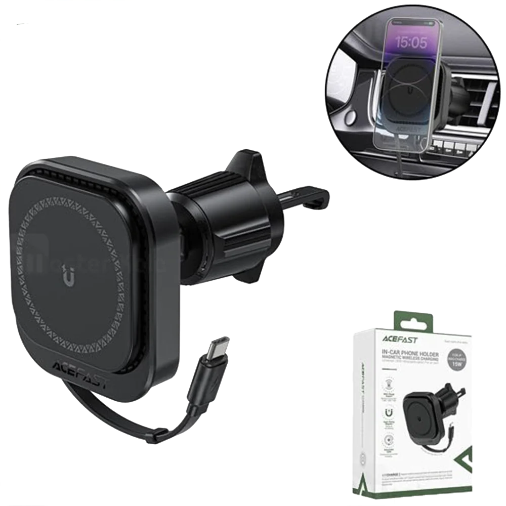 ACEFast ACEFA D32 MagSafe Air Vent Wireless Charger Holder and Holder with Retractable Cable 15W