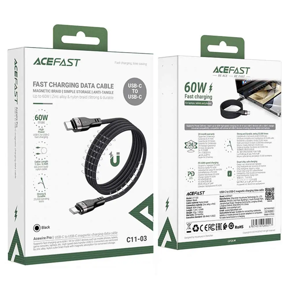 ACEFAST C11-03 Type-C to Type-C Magnetic Cable 1.2 M 60 W