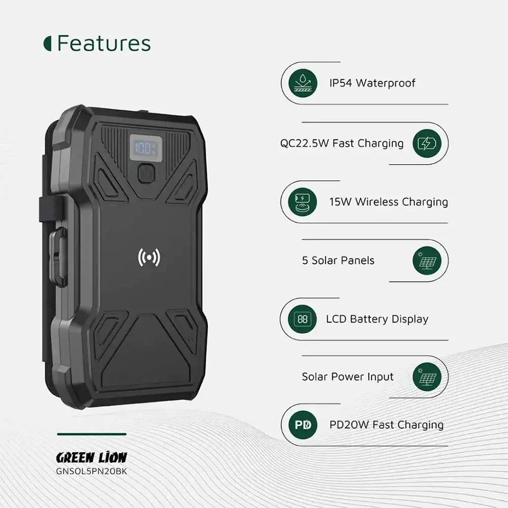  Green Lion Solar 5-Panel 20000mAh Power Bank PD20W GL-PX27