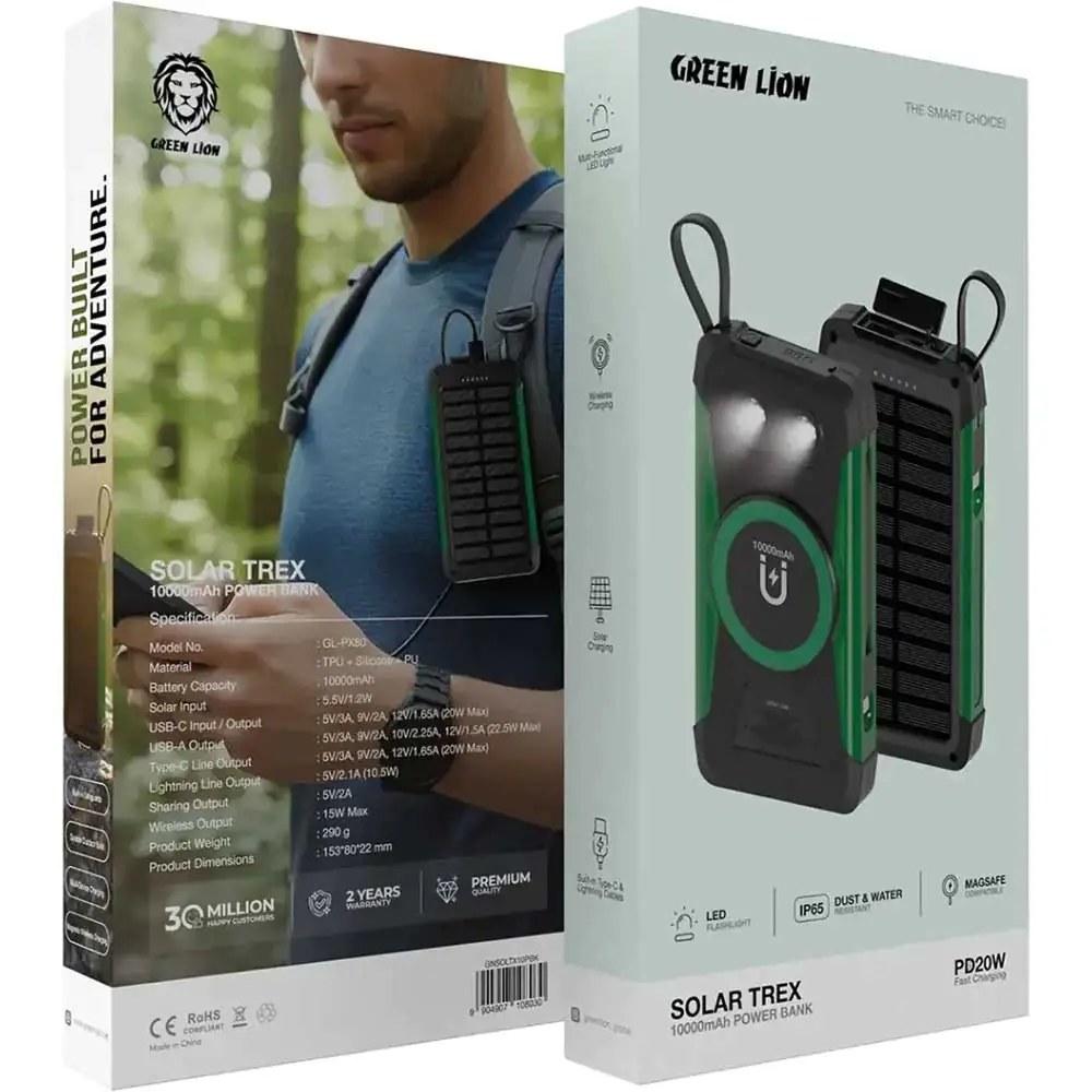 Green Lion Solar Trex 10000mAh Power Bank GL-PX80