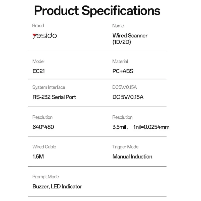 Yesido EC21 two-dimensional barcode scanner