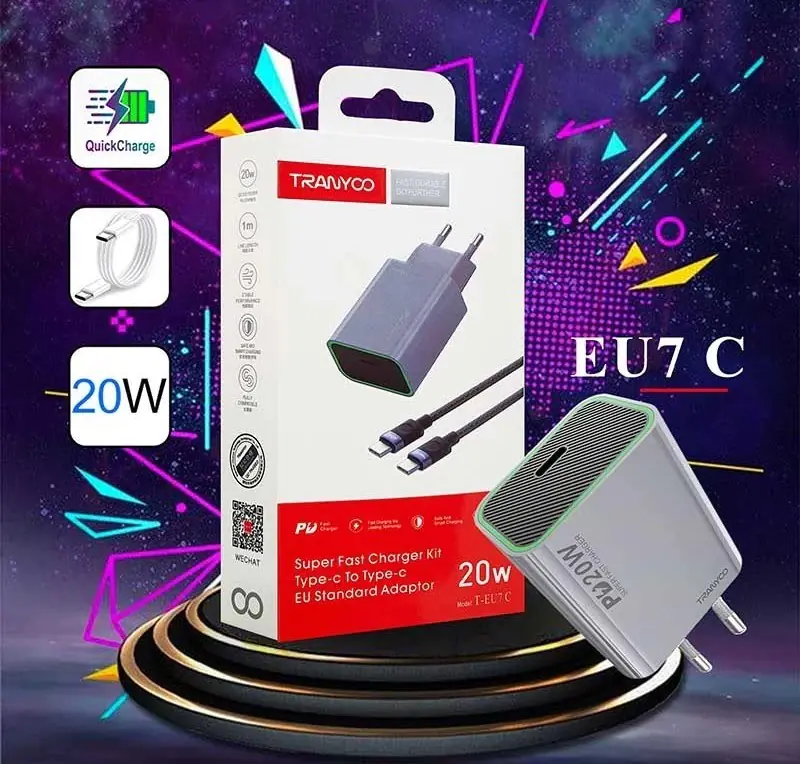 Tranyoo T-EU7 C Super Fast Wall Charger 20W with Type-C cable