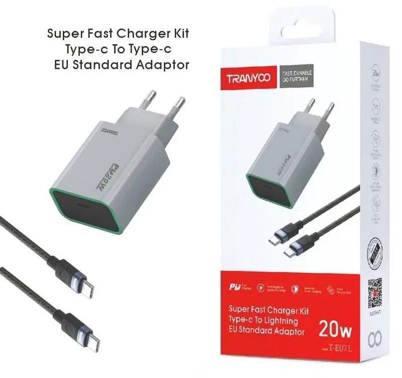 Tranyoo T-EU7 C Super Fast Wall Charger 20W with Type-C cable
