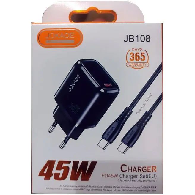 شارژر دیواری 45 وات دو سر تایپ سی Jokade مدل JB108