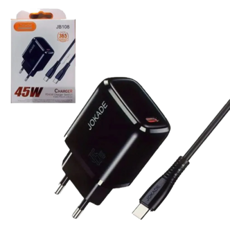 شارژر دیواری 45 وات دو سر تایپ سی Jokade مدل JB108 شارژر دیواری 45 وات دو سر تایپ سی Jokade مدل JB108