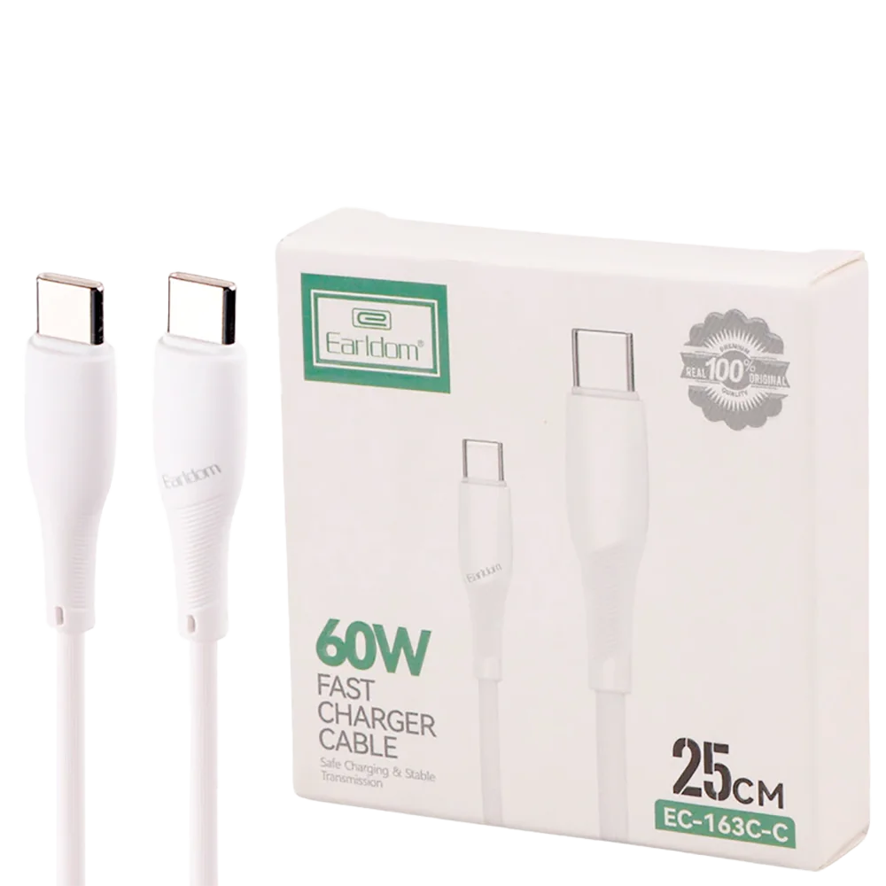 کابل کوتاه تایپ سی فست شارژ 60 وات ارلدام EC-163C-C طول 25 سانتی متر