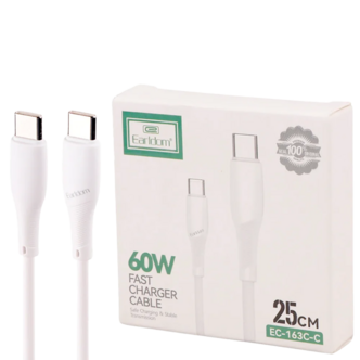 کابل کوتاه Type-C فست شارژ 60 وات ارلدام مدل EC-163C-C طول 25 سانتی‌متر