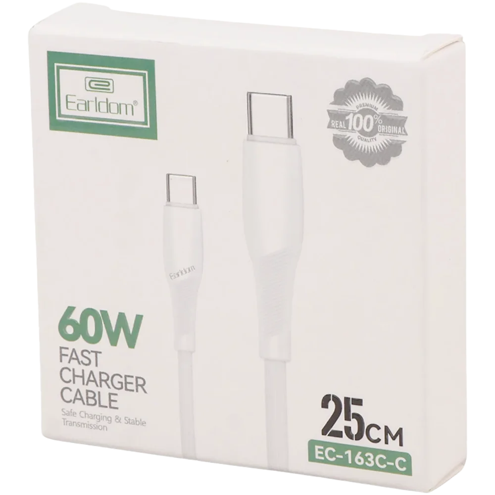 کابل کوتاه تایپ سی فست شارژ 60 وات ارلدام EC-163C-C طول 25 سانتی متر