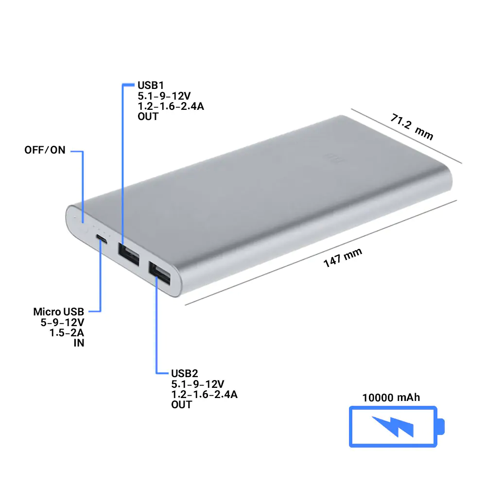 Xiaomi Power Bank 2 Fast Charging 2 Ports 10000mAh